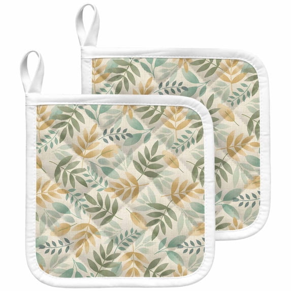 Sage Green Leaf Pot Holders for Kitchen Heatproof Potholder, 2 Pack Nature Plant Branch Fall Botanical Hot Pads Multipurpose Oven Pads Cloth Potholders Trivet for Cooking and Baking