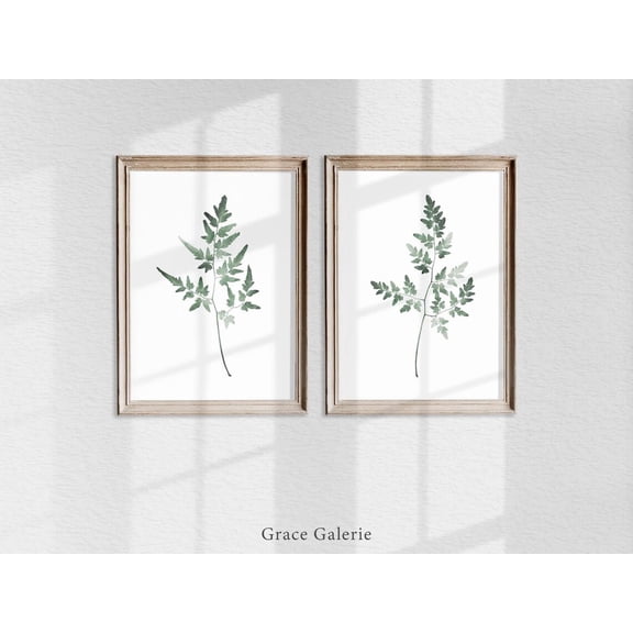 Sage Green Leaf Prints Set Of 2, Minimalist Watercolor Botanical Wall Art