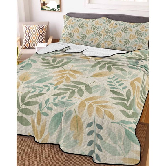 Sage Green Leaf Queen Size Down Alternative Comforter, Lightweight Comforter Quilt Bedding Set with Pillow Shams Nature Plant Branch Fall Botanical All Seasons Bed Comforter Duvet Insert 90"x96"