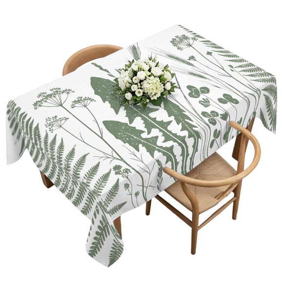 Sage Green Leaf Rectangle Tablecloth Country Green Ferns Dandelion Wild Grass Waterproof Wrinkle Free Soft Table Cloth Spill-Proof Washable Table Cover for Dining Party Picnic 60 x 120 Inch