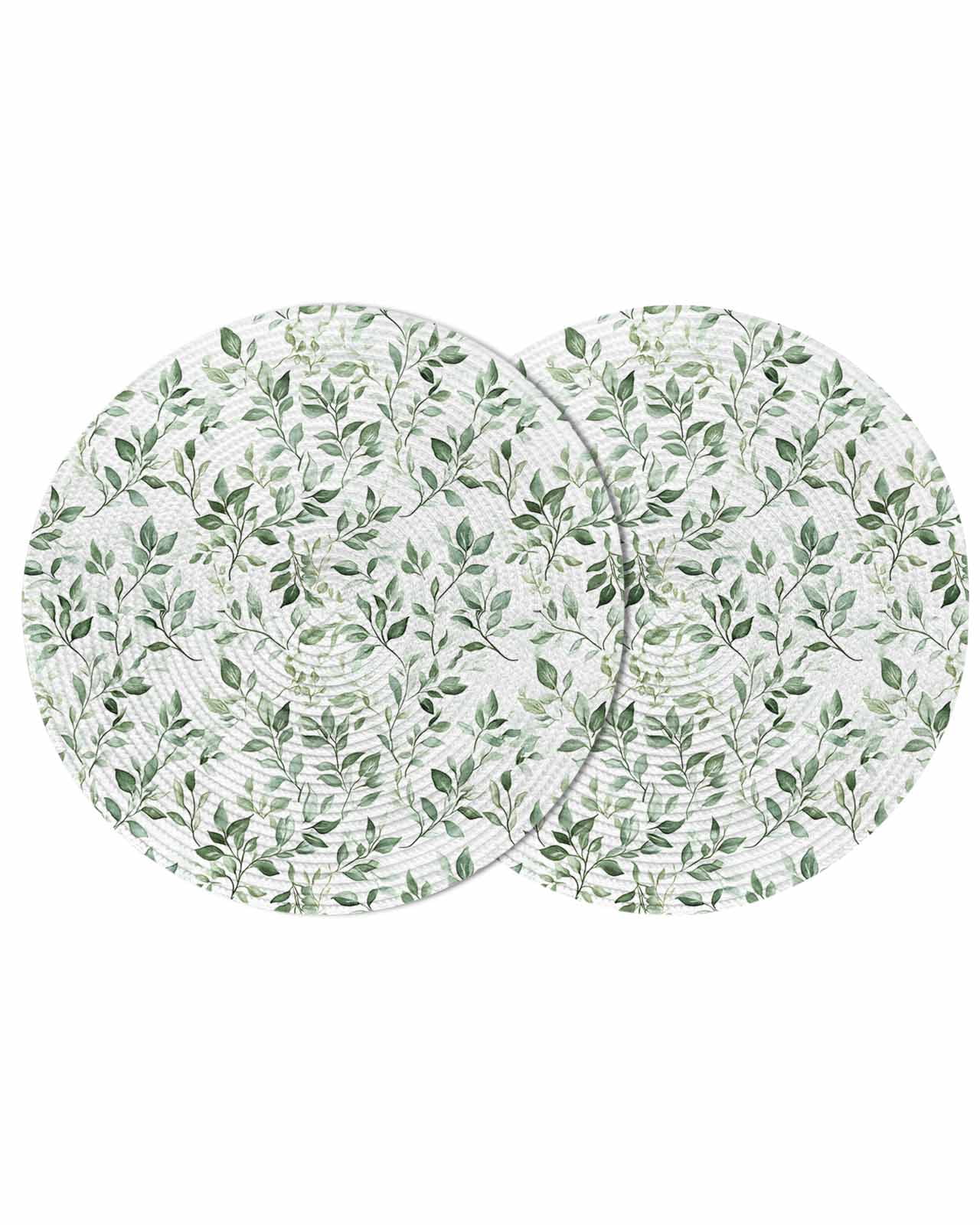 Sage Green Leaf Round 15 Inch Placemats Set of 2, Country Eucalyptus ...
