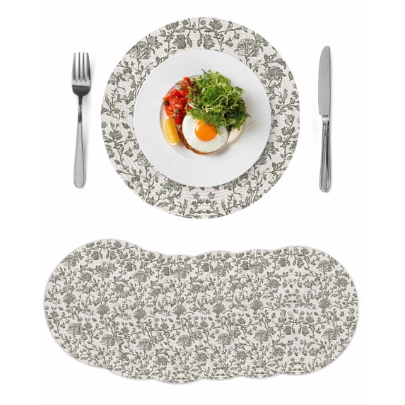 Sage Green Leaf Round Placemats Set of 6 for Dinning Tables,Heat-proof Braided Table Mats 13 Inch,Retro Farmhouse Plant Floral Branch Washable Place Mat for Kitchen Restaurant Party Table Decor