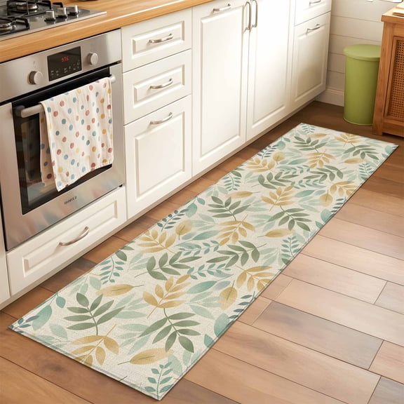 Sage Green Leaf Runner Rug 2x6 FT, Non Slip Hallway Carpet, Nature Plant Branch Fall Botanical Washable Floor Carpet Throw Runner Carpet Long Rug for Entryway Kitchen Bedside Sliding Door