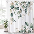 thumbnail image 1 of Sage Green Leaf Shower Curtain, Green and Gold Eucalyptus Leaf Botanical Watercolor Plants Spring Bathroom Curtain Waterproof Fabric Machine Washable with Hooks, 72" Wx84 L, 1 of 6
