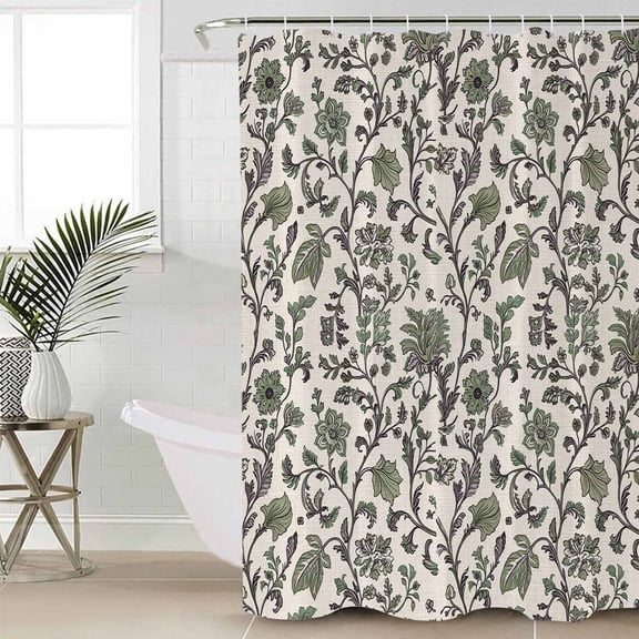 Sage Green Leaf Shower Curtain Set, Waterproof Shower Curtains for Bathroom, Vintage Farmhouse Boho Pastoral Tribal Washable Fabric Cloth Bath Curtain for Bathtub Decoration with Hooks 48x72 Inches