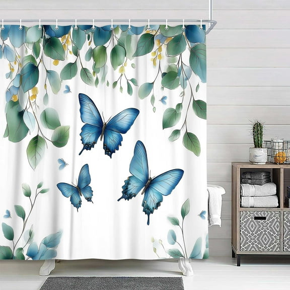 Sage Green Leaf Shower Curtain, Spring Floral Green Ivy Vine Farmhouse Shower Curtain Set, Natural Garden Botanical Polyester Fabric Shower Curtain Bathroom Decorations with Hooks 47X64IN