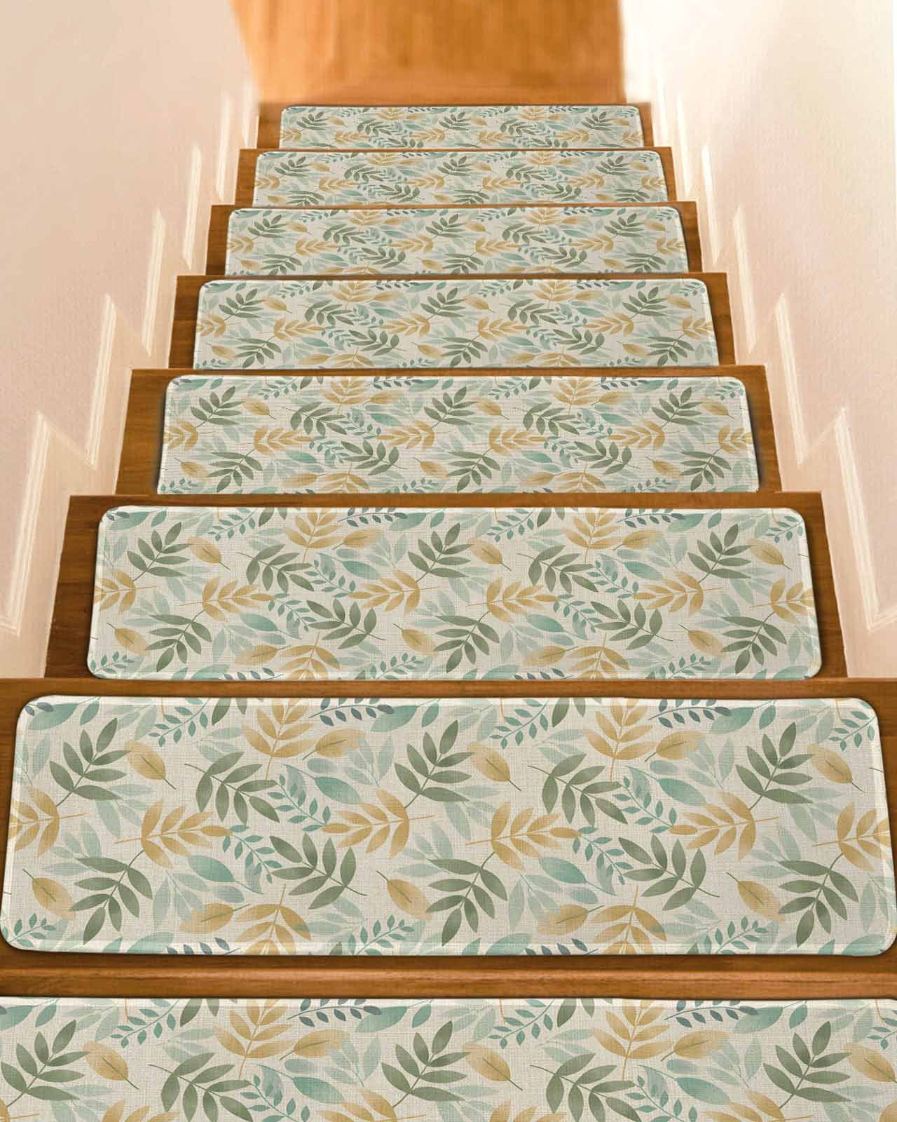 Stick Rug Sage Green Leaf Stair Treads for Wooden Steps Indoor Runner Rug Carpet ...