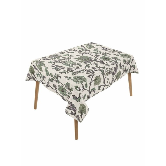 Sage Green Leaf Table Cloth, Vintage Farmhouse Boho Pastoral Tribal Waterproof Tablecloth for Rectangle Tables, Reusable Washable Fabric Table Cover for Restaurant Kitchen Dining Tables 60"x84"