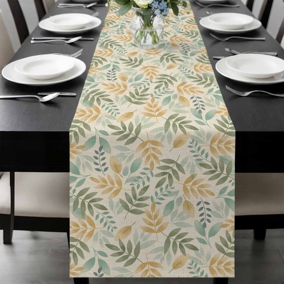 Sage Green Leaf Table Runner 36 Inches Long, Nature Plant Branch Fall Botanical Kitchen Coffee Dining Table Decoration for Home Party Birthday Wedding Home Decor 13x36 Inches