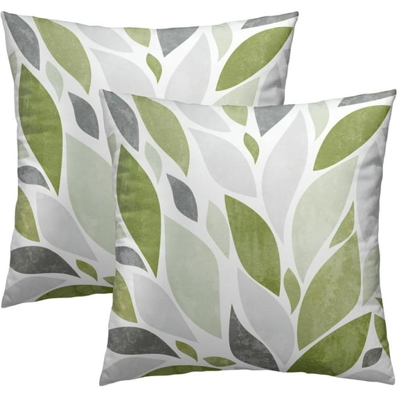Sage Green Leaf Throw Pillow Cover 18x18 Inch Pack of 2 Spring White and Green Cushion Pillow Case Square Cotton Watercolor Eucalyptus Pillowcase for Summer Party Bed Sofa Home Car Bedroom Outdoor