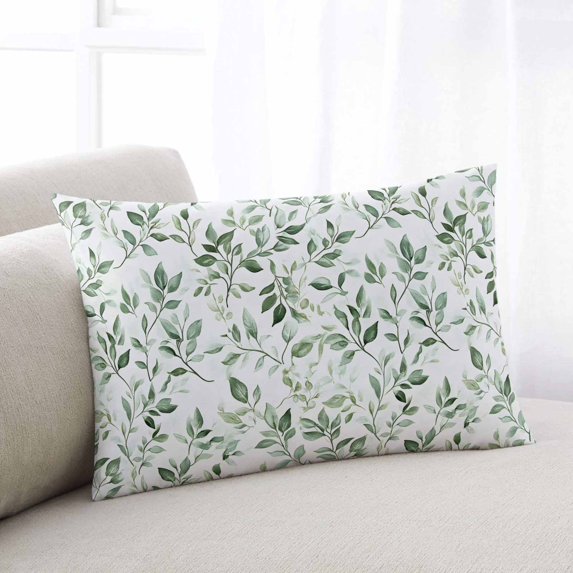 Sage Green Leaf Throw Pillow Cover, Pillowcase Protectors with Zipper, Breathable Decorative Lumbar Pillow Case Cover, Country Eucalyptus Nature Plant Branch Pillow Shams for Couch Sofa 16x24Inch