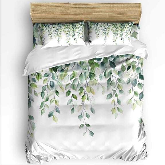 Sage Green Leaf Twin Size Comforter Set, Eucalyptus Leaves Spring Soft Bedding for All Seasons, 4 Pcs Bed Set with 1 Comforter (68"x86") ,1Sheet(66"x116"), 2 Pillowcases (19"x29")