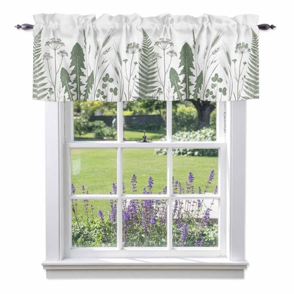 Sage Green Leaf Valances for Windows, Country Green Ferns Dandelion Wild Grass Rod Pocket Valance Short Window Treatments Curtains for Kitchen Bathroom Bedroom Decor, 42 x 12 Inches