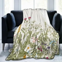 Sage Green Leaf Vintage Floral Herb Blanket, Soft Blankets Flannel Bed Throw Cozy Lightweight Plush Gifts for Women Girls Sofa Couch Bedroom Living Rooms Warm All Season, Home Decor, 60"x50"