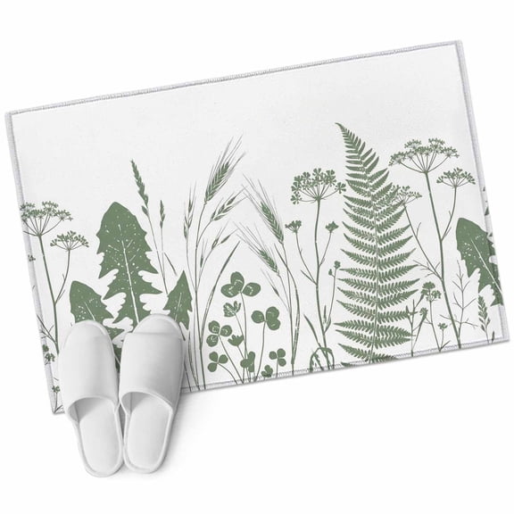 Sage Green Leaf Washable Small Entryway Area Rugs 2'x3', Country Green Ferns Dandelion Wild Grass Low Pile Throw Rug Non-Slip Sturdy Edge Binding Carpet for Front Door Floor Room Entry