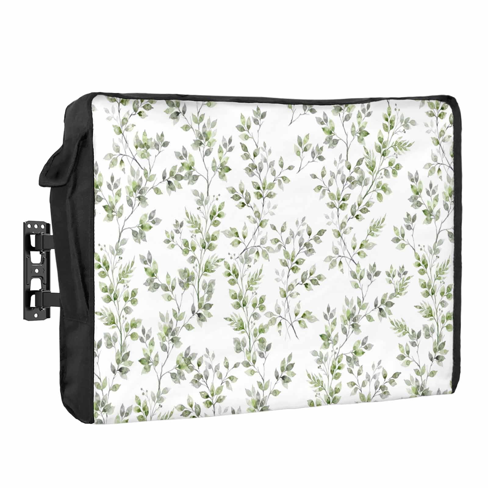 Sage Green Leaf Waterproof Outdoor TV Cover, Watercolor Floral Vine ...