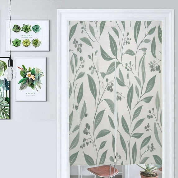 Sage Green Leafy Floral Pattern Door Curtain Nordic Living Room DoorCurtain Porch Partition Curtain Kitchen Rative Half Curtain