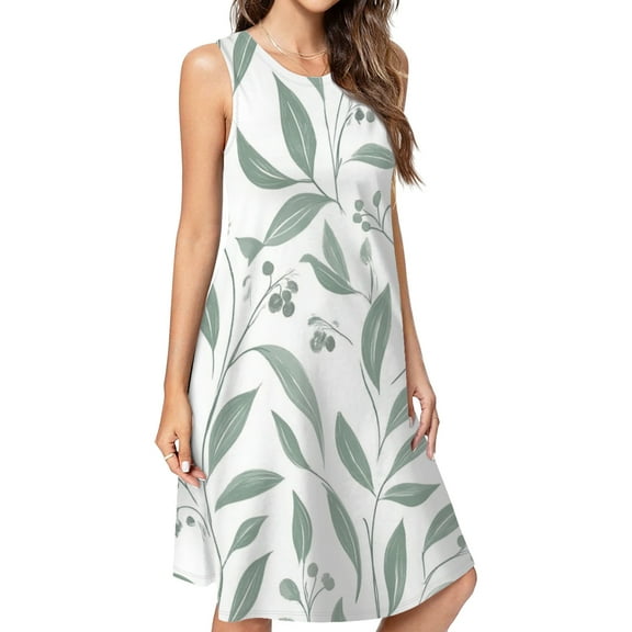 Sage Green Leafy Floral Pattern Dress Elegant Party Dresses Evening Dresses Women Dress Sleeveless Dress Ladies Dresses