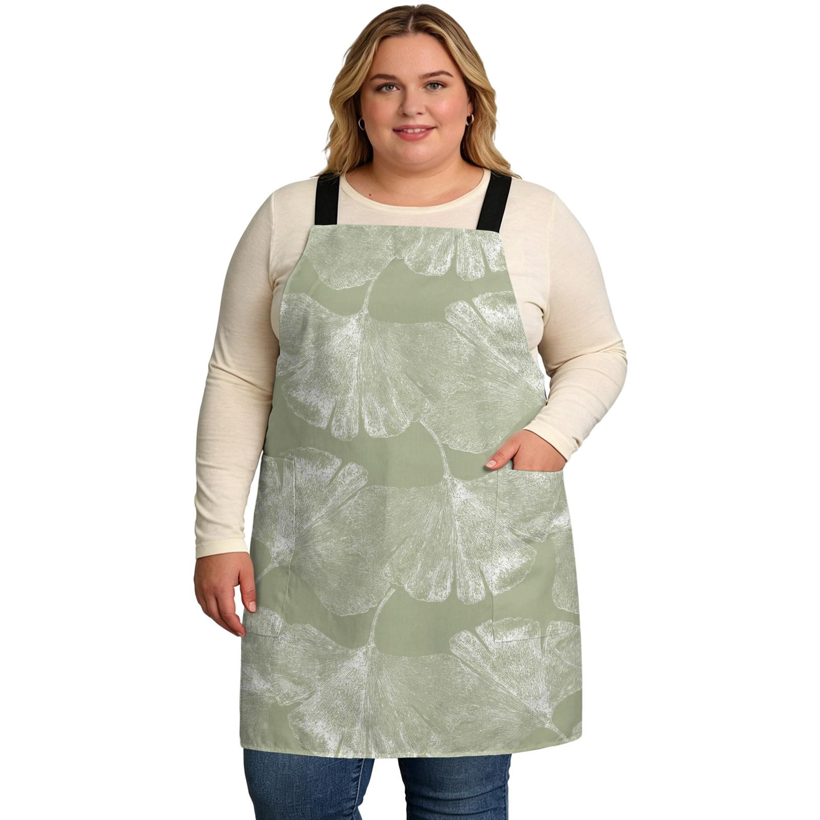 Sage Green Leaves Aprons for Women with Pockets, Vintage Abstract Art ...