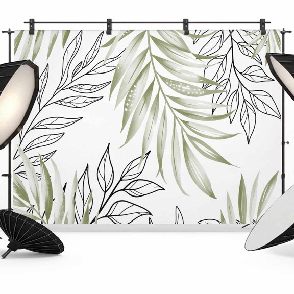 Sage Green Leaves Backdrop for Photoshoot,Photography Photo Studio Background Wall Backdrop,Abstract Modern Geometric Lines Simple Art Back Drop Banner Panel for Portraits Wedding Party 7x5Ft