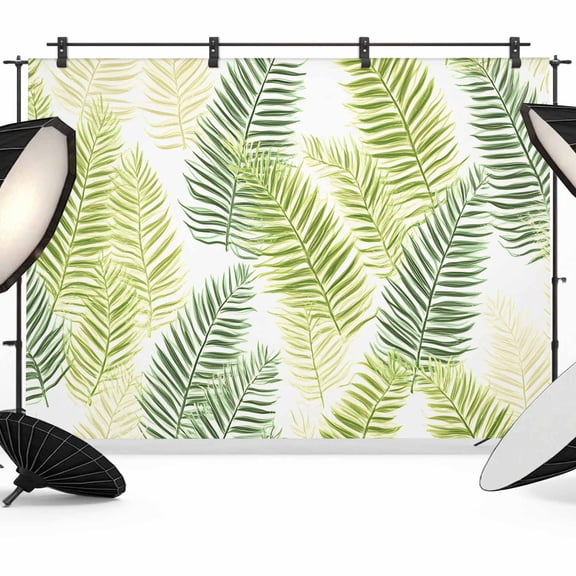 Sage Green Leaves Backdrop for Photoshoot, Photography Photo Studio Background Wall Backdrop, Summer Botanical Palm Leaf Back Drop Banner Panel for Portraits Wedding Party Live Streaming Decor 7x5Ft