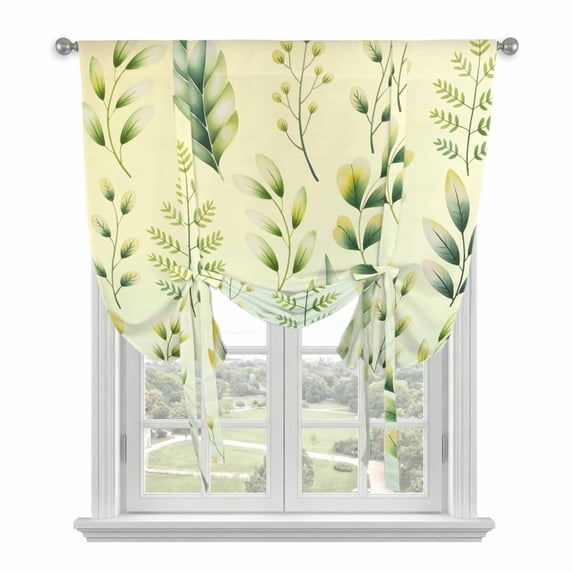 Sage Green Leaves Balloon Curtains for Bedroom/Front Door/Bathroom, Summer Botanical Farmhouse Leaf Tie Up Curtains 63 Inch Length Light Filtering Kitchen Curtains Shades for Windows 46"x63"