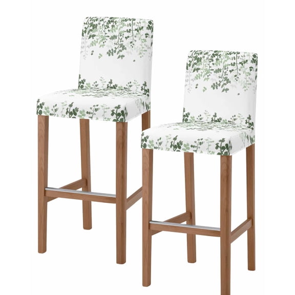 Sage Green Leaves Bar Stool Covers Set of 2, Summer Botanical Stretch Bar Chair Covers with Backs, Removable Pub Counter Height Chair Cover for Kitchen Dining Room Cafe Farmhouse Abstract Art