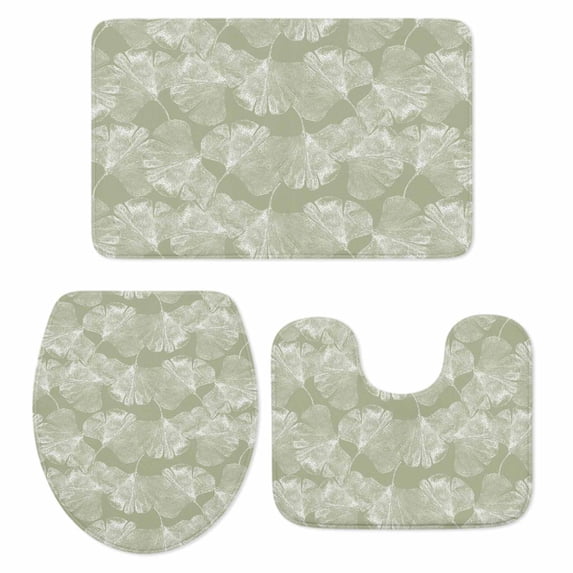 Sage Green Leaves Bath Mat 3 Piece Bathroom Rug Set, Vintage Abstract Art Botanical Non Slip Bath Rug Contour Mat and Toilet Lid Cover, Absorbent Shower Mats Soft Bath Rugs and Mats Sets