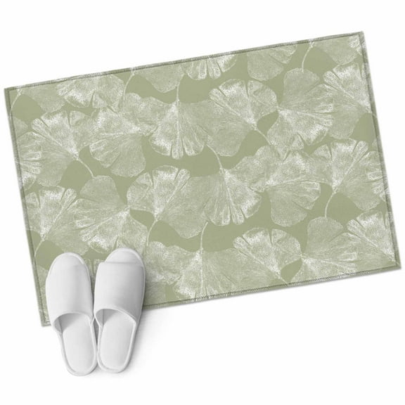 Sage Green Leaves Bathroom Mat 2x3 FT, Non Slip Small Kitchen Mat, Vintage Abstract Art Botanical Washable Soft Backed Front Door Throw Rug Non-Shedding Indoor Outdoor Doormat for Entryway Sink