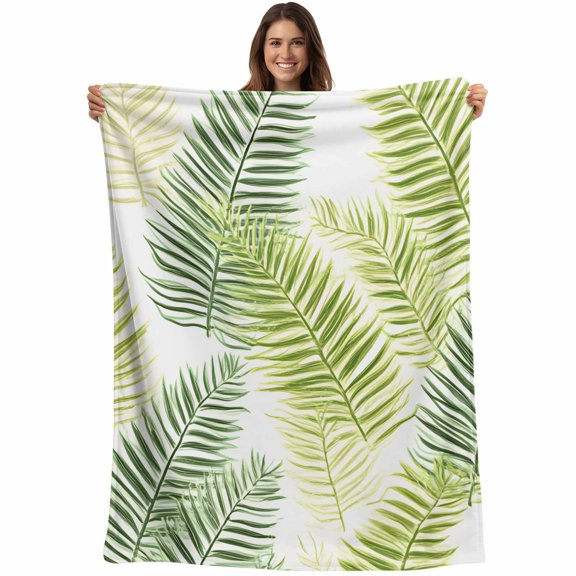 Sage Green Leaves Blanket Soft Cozy Warm Throw Blanket for Couch, Plush Fuzzy Flannel Fleece Blankets for Sofa, Summer Botanical Palm Leaf Bed Blankets Lightweight Gifts for Women, 30"x40"