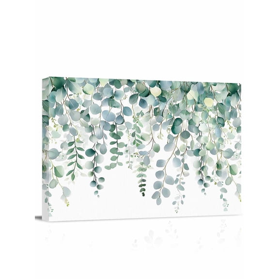 Sage Green Leaves Canvas Print Wall Art Eucalyptus Leaf Farmhouse Watercolor Plant Pictures Painting Morden Artwork for Living Room Bedroom, Ready to Hang - 12"x16"