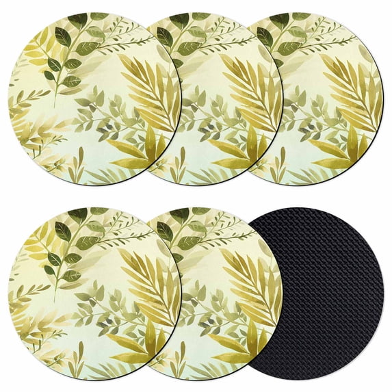 Sage Green Leaves Coasters Set of 6, Absorbent Coasters for Drinks, Summer Botanical Farmhouse Watercolor Leaf Coaster for Desk Coffee Table Protection, Home Decor House Warming Gifts 4"