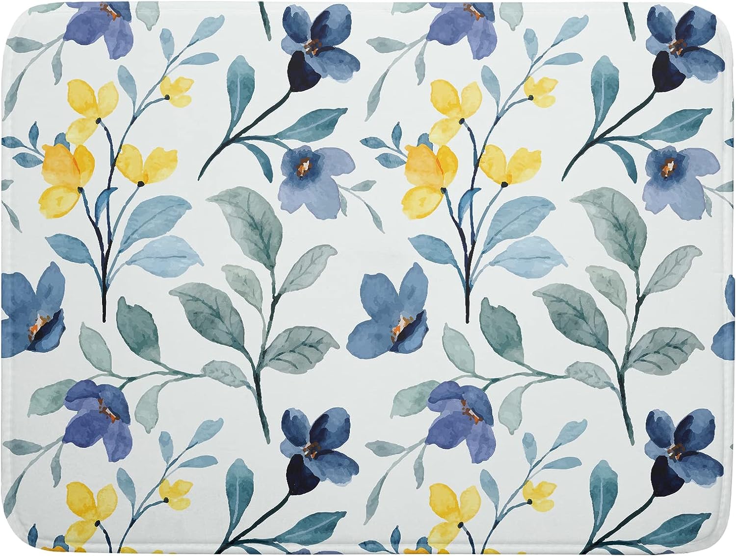 Sage Green Leaves Dish Drying Mat for Kitchen Counter Spring Yellow