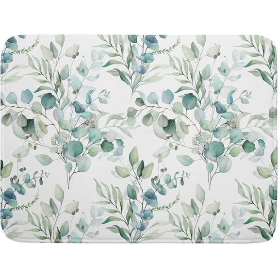 Sage Green Leaves Dish Drying Mats for Kitchen Counter 18x24 Inch, Leaves Kitchen Drying Mat,Watercolor Herbs Dishes Pad Dish Drainer Rack Mats Absorbent Fast Dry Kitchen Accessories