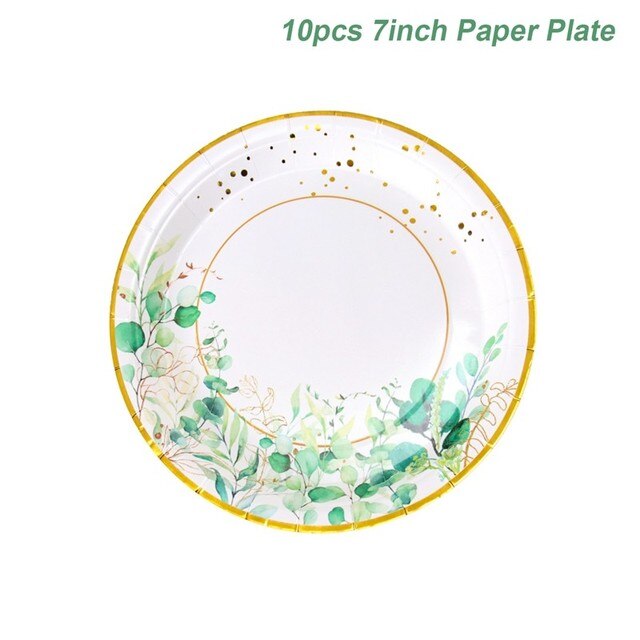 Sage Green Leaves Disposable Tableware Set Paper Plate Napkin Jungle