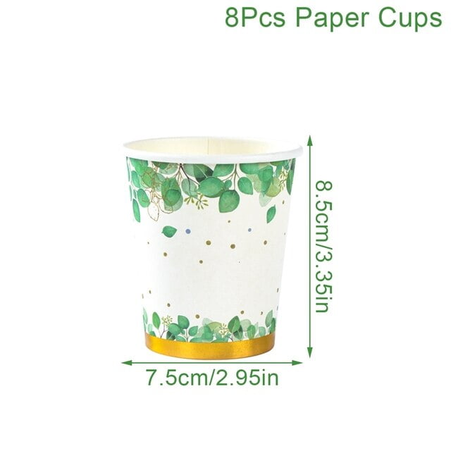 Sage Green Leaves Disposable Tableware Set Paper Plate Napkin Jungle