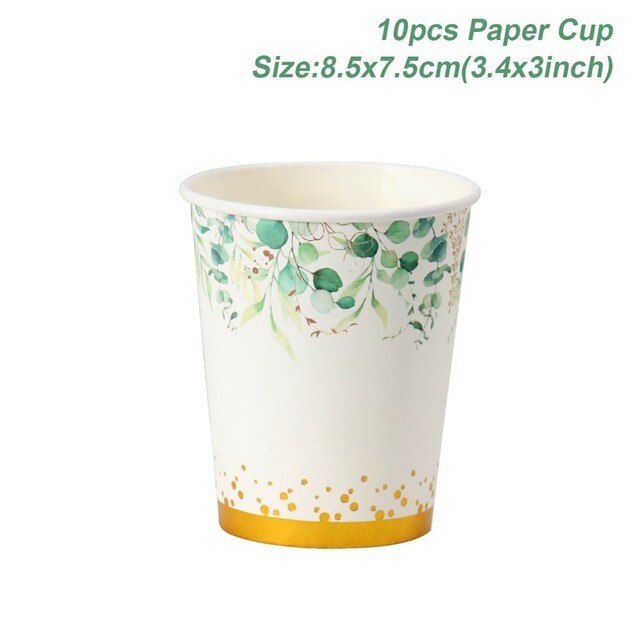 Sage Green Leaves Disposable Tableware Set Paper Plate Napkin Jungle