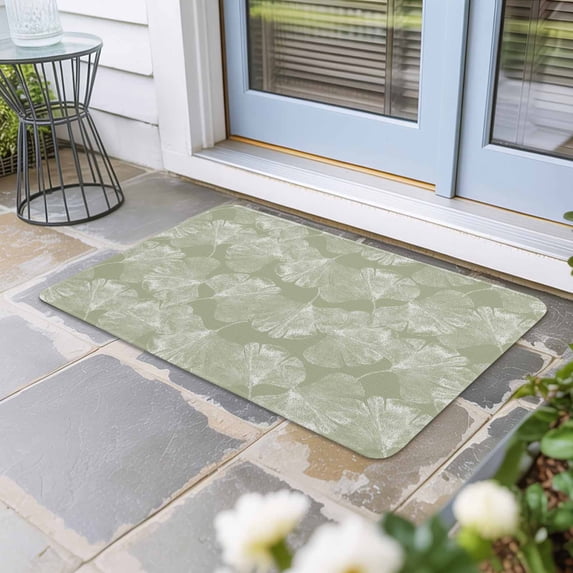 Sage Green Leaves Door Mat Indoor Outdoor, Vintage Abstract Art Botanical Non Slip Welcome Mat with Rubber Backing, Absorbent Fabric Front Door Mats Entryway Rug for Home Patio Entrance 20"x31.5"