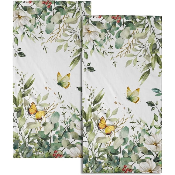 Sage Green Leaves Hand Towels for Bathroom Set of 2 Spring Green Floral Bath Towels 14X28 Inch Spring Kitchen Towels Soft Absorbent Decorative Quick Drying Fingertip Towels for Shower Face Gym Spa