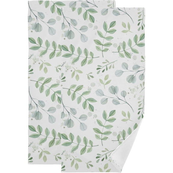 Sage Green Leaves Hand Towels for Bathroom Set of 2 Spring Leaf Watercolor Plant Kitchen Towels Soft Absorbent Decorative Fingertip Towels Face Towel 16"x28"