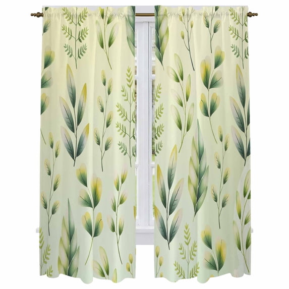 Sage Green Leaves Kitchen Curtain for Berdoom Living Room Cafe 72 Inch Length, Summer Botanical Farmhouse Leaf Tiers Curtains Light Filtering Drapes Rod Pocket Window Treatment 2 Panels 52"Wx72"L