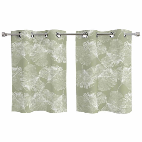Sage Green Leaves Kitchen Curtains Small Short 39 Inch Length, Vintage Abstract Art Botanical Grommet Top Bedroom Living Room Curtains, Light Filtering Cafe Curtain Drapes 2 Panels Set 55''x39''