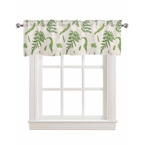 Sage Green Leaves Linen Curtain Valance for Bedroom/Bathroom/Kitchen/Living/Dining Room Window,Fern Plant Eucalyptus Nature Botanical Pocket Topper Drapes Decorative Cafe Drapery Panel 42"x18"