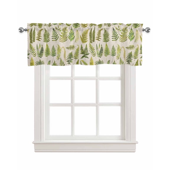 Sage Green Leaves Linen Curtain Valance for Bedroom/Bathroom/Kitchen/Living/Dining Room Window,Vintage Fern Leaf Botanical Rural Eucalyptus Pocket Topper Drapes Decorative Cafe Drapery Panel 54"x18"