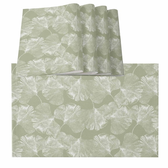 Sage Green Leaves Placemats for Dinning Table Set of 6, Vintage Abstract Art Botanical Burlap Kitchen Place Mats Waterproof Cloth Table Mats, Indoor Outdoor Placemats Easy Clean Dinner Decor