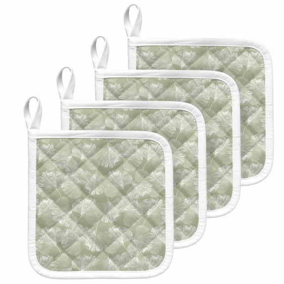 Sage Green Leaves Pot Holders for Kitchen Heatproof Potholder, 4 Pack Vintage Abstract Art Botanical Hot Pads Multipurpose Oven Pads Cloth Potholders Trivet for Cooking and Baking