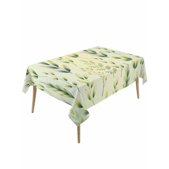 Sage Green Leaves Rectangle Tablecloth, Summer Botanical Farmhouse Leaf Waterproof & StainResistant Tablecloth, Washable Oil-proof Table Cover for Dining/Party/Wedding/Camping/Buffet 54x108 In