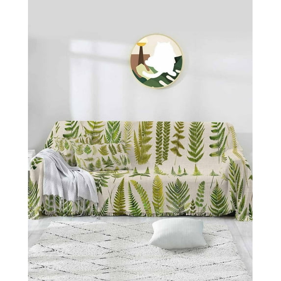 Sage Green Leaves Sofa Couch Covers for 3 Cushion Couch,Washable L Shape Sectional Sofa Covers for Loverseat,Vintage Fern Leaf Botanical Rural Eucalyptus Slipcover Throw Blanket Futon Cover 71x134
