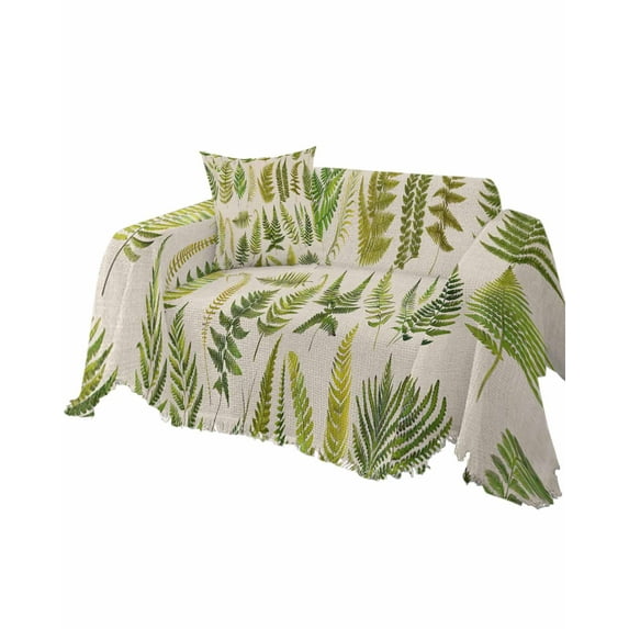 Sage Green Leaves Sofa Couch Covers for Dog,Washable Sectional Couch Slipcovers for Loveseat with Tassels,Vintage Fern Leaf Botanical Rural Eucalyptus Non Slip Sofa Throw Cover Blanket Large 71x102