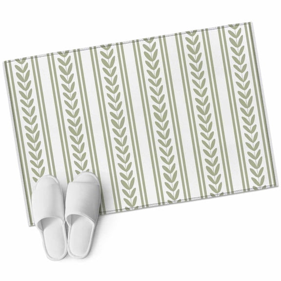 Sage Green Leaves Striped Washable Small Entryway Area Rugs 2'x3', Rustic Farmhouse Country Stripe Modern Classic Throw Rug Non-Slip Sturdy Edge Binding Carpet for Front Door Floor Room Entry